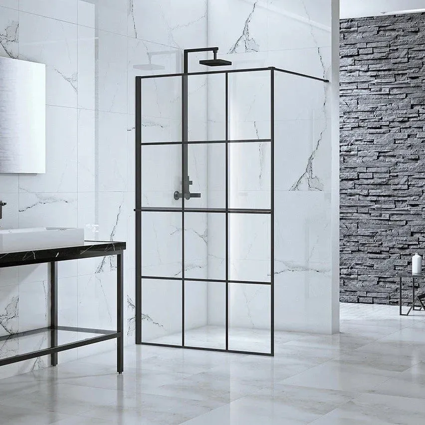 1200mm Black Frame Walk-in Shower Panel & Towel Rail