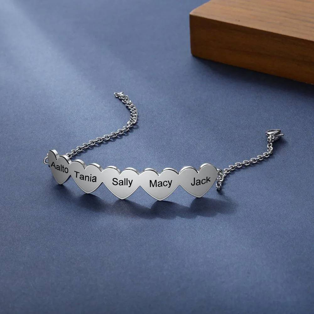 925 Sterling Silver Chain Of Love - Chain Bracelet with 5 Custom Name - Fashion Jewelry for Women