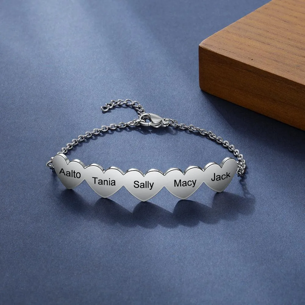 925 Sterling Silver Chain Of Love - Chain Bracelet with 5 Custom Name - Fashion Jewelry for Women