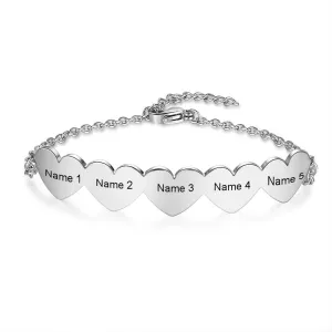 925 Sterling Silver Chain Of Love - Chain Bracelet with 5 Custom Name - Fashion Jewelry for Women