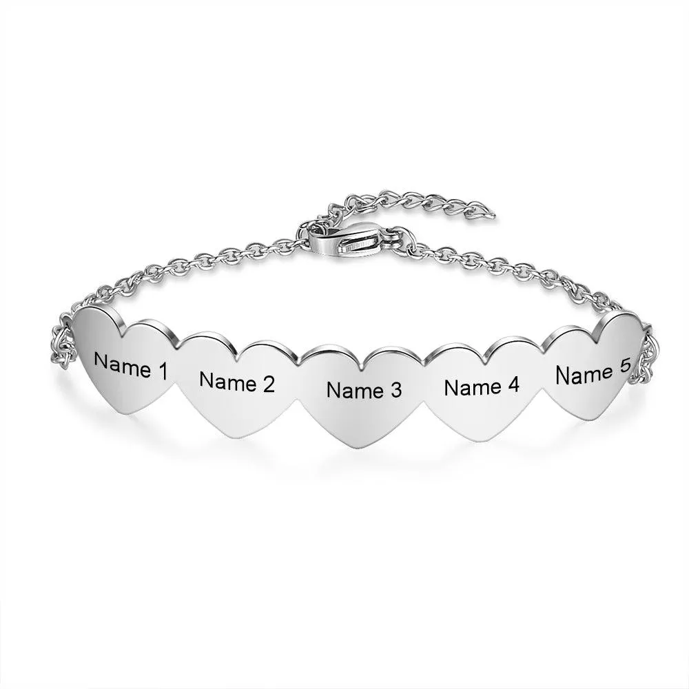 925 Sterling Silver Chain Of Love - Chain Bracelet with 5 Custom Name - Fashion Jewelry for Women