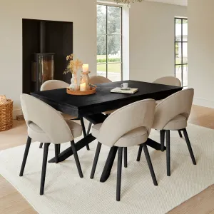 Amelia Black Dining Table Set - 6 Seater - Marilyn Soft Beige Dining Chairs with Black Legs