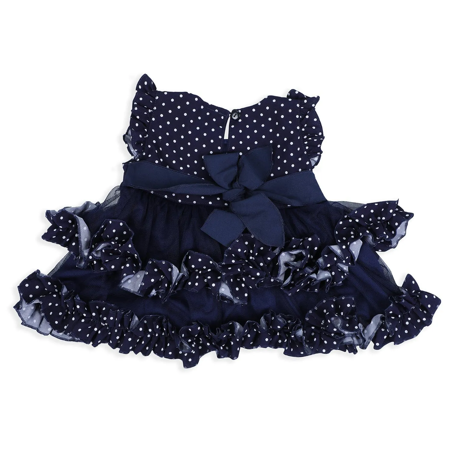 Baby Moo Polka Dot With Pearl And Bow Detail Frilly Layered Party Dress - Black