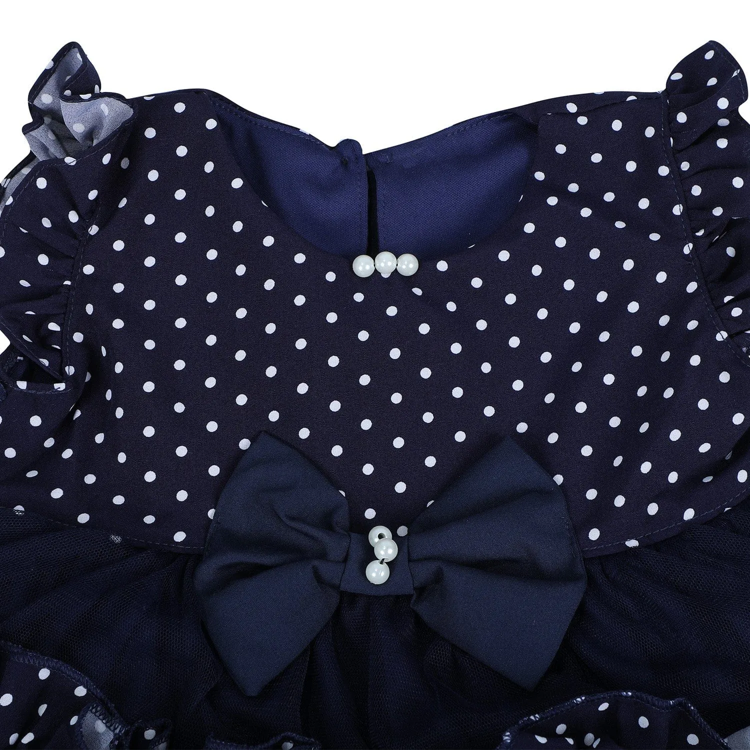 Baby Moo Polka Dot With Pearl And Bow Detail Frilly Layered Party Dress - Black