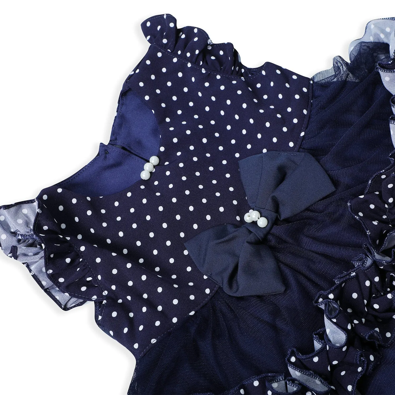 Baby Moo Polka Dot With Pearl And Bow Detail Frilly Layered Party Dress - Black