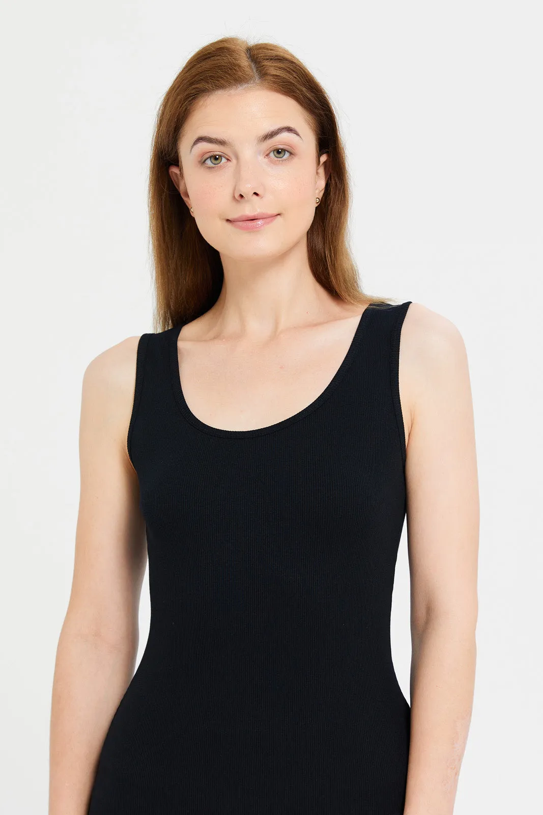 Black Plain Rib Vest