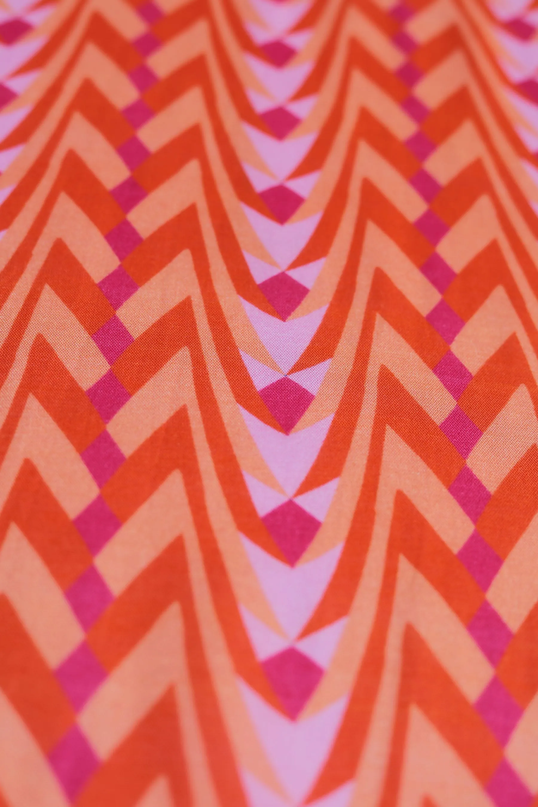 Blazing Orange All Over Geometric Print Natural Muslin Silk Fabric