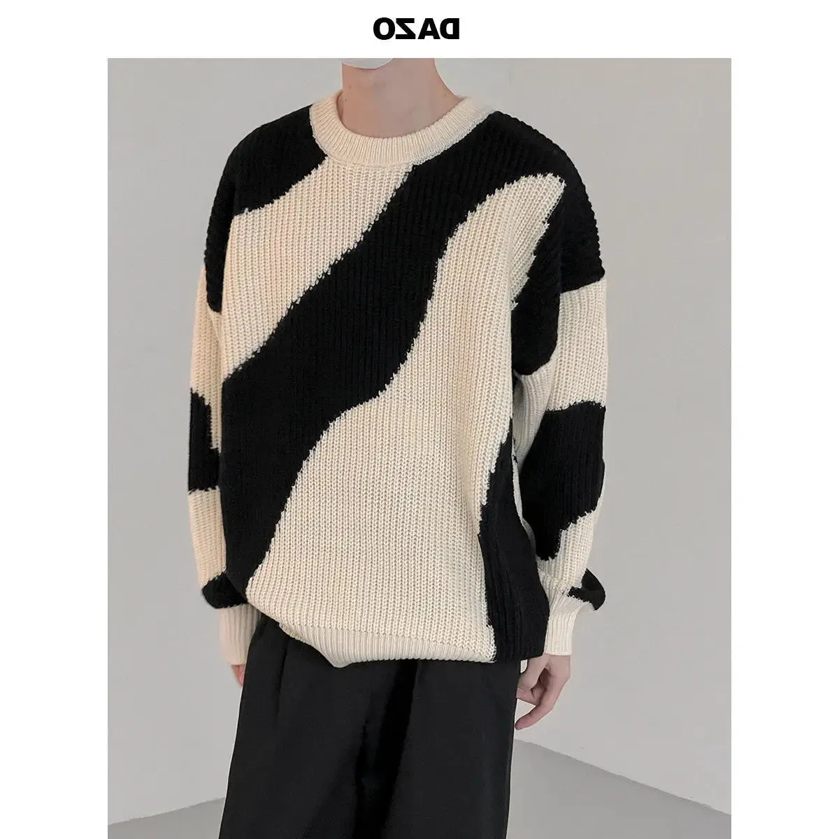 ChicMy-Fall Outfits -2024 New O-Neck Knit Sweater for Men Cow Patchwork Pullover Men Loose Casual Autumn and Winter Harajuku Mens Oversized Sweater