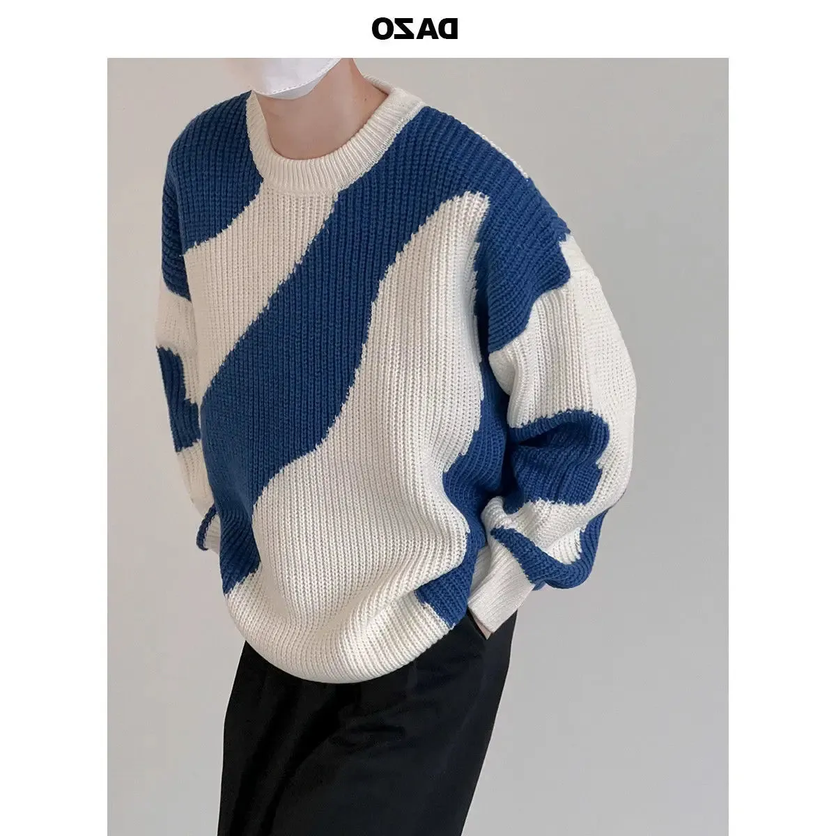 ChicMy-Fall Outfits -2024 New O-Neck Knit Sweater for Men Cow Patchwork Pullover Men Loose Casual Autumn and Winter Harajuku Mens Oversized Sweater