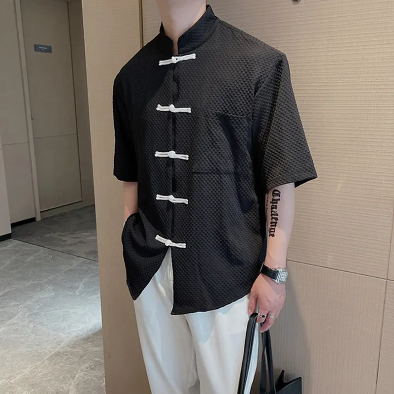 Chinese Buckle Stand Collar Loose Shirt