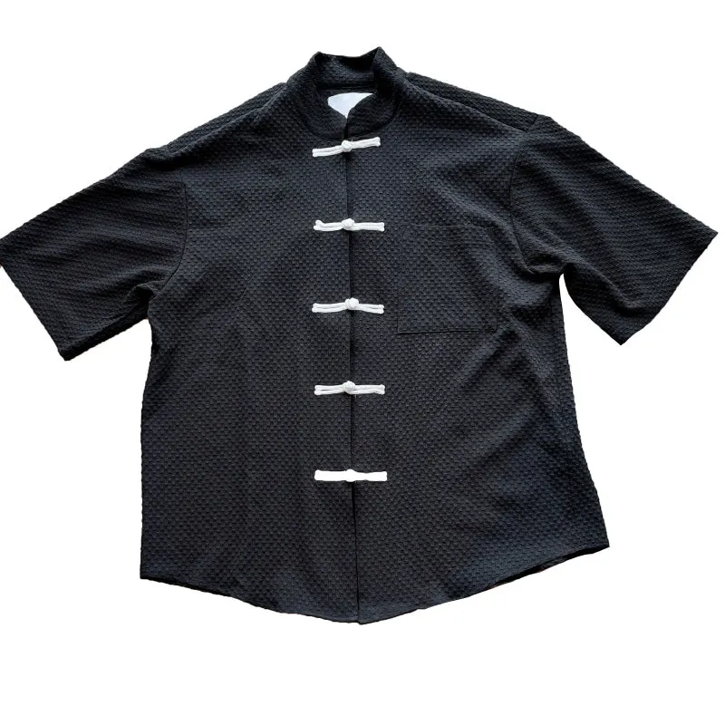 Chinese Buckle Stand Collar Loose Shirt