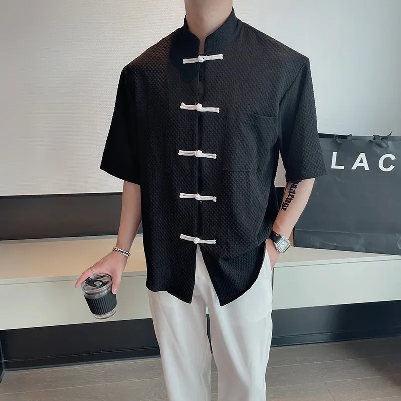 Chinese Buckle Stand Collar Loose Shirt