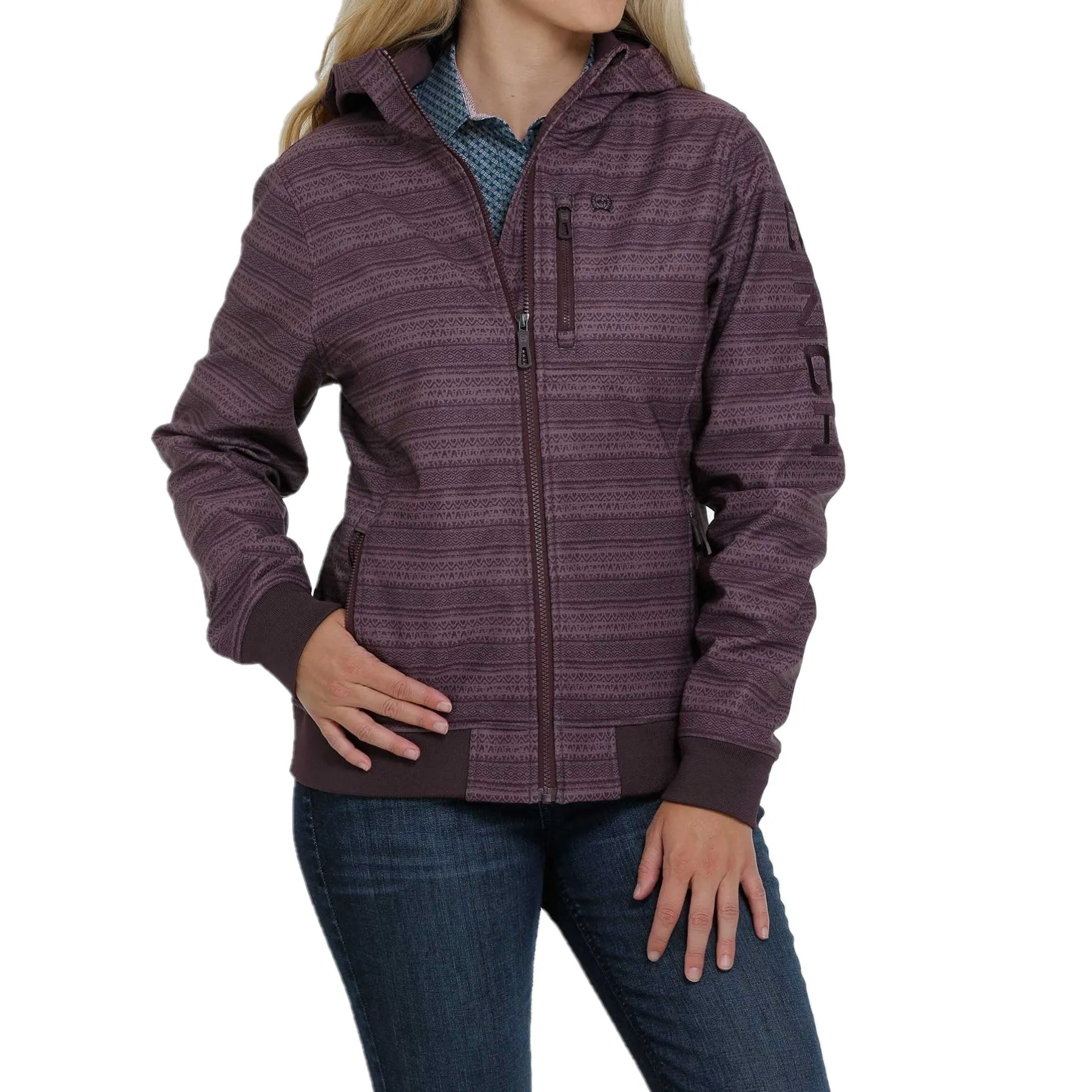 Cinch Ladies Logo Bonded Purple Striped Hooded Jacket MAJ9837002