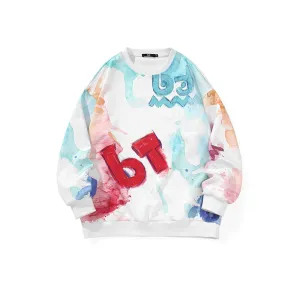 Colorful splash-ink letters full print space cotton drop cuff ribbed closed hoodie