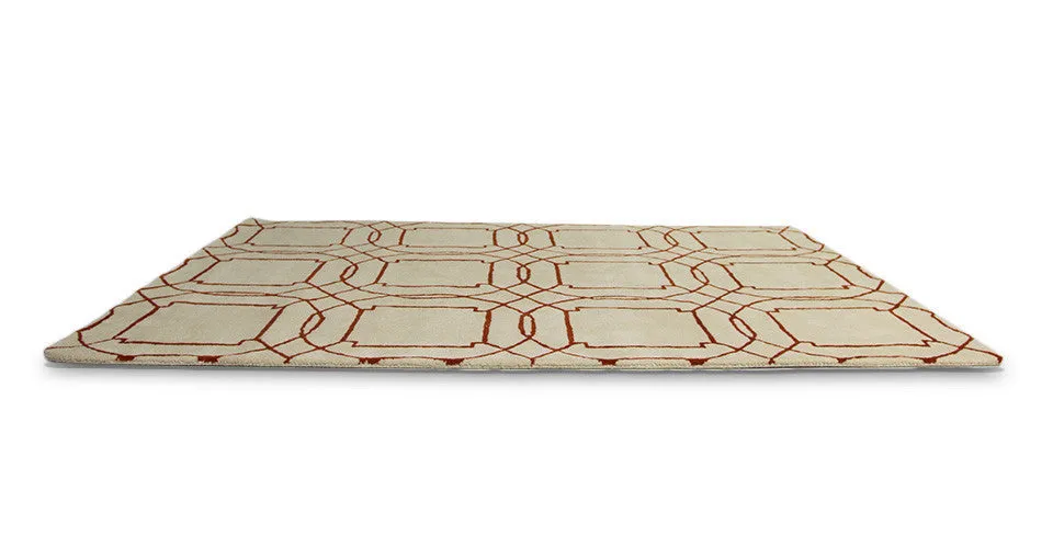 Contemporary Wool Rug - Kora Rug in Coral Orange and White