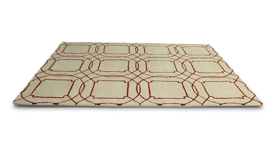 Contemporary Wool Rug - Kora Rug in Coral Orange and White