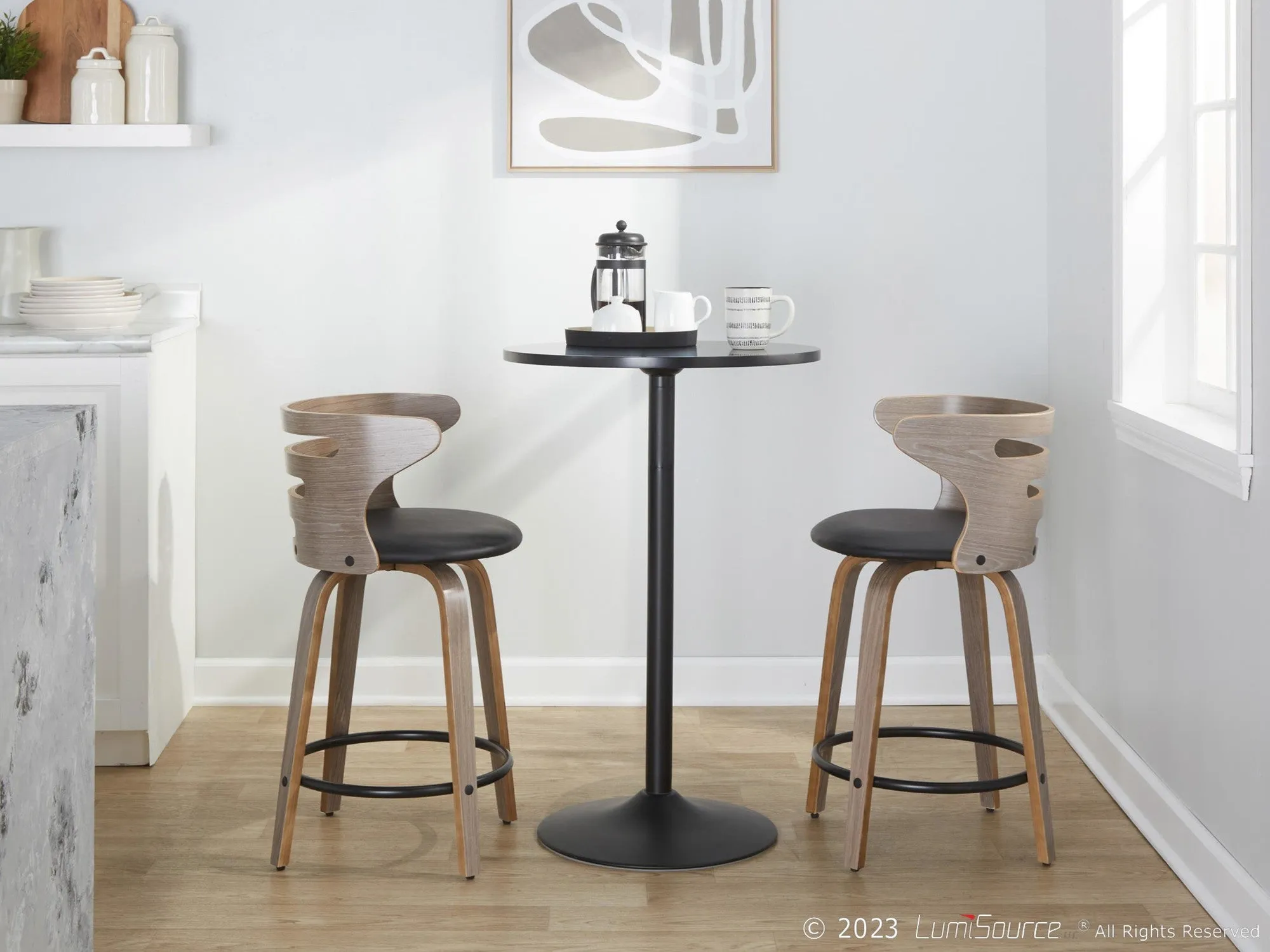 Cosini 24" Fixed-Height Counter Stool - Set of 2 By LumiSource - B24-COSIPU-GRTZQ2 LGYLGYBK2