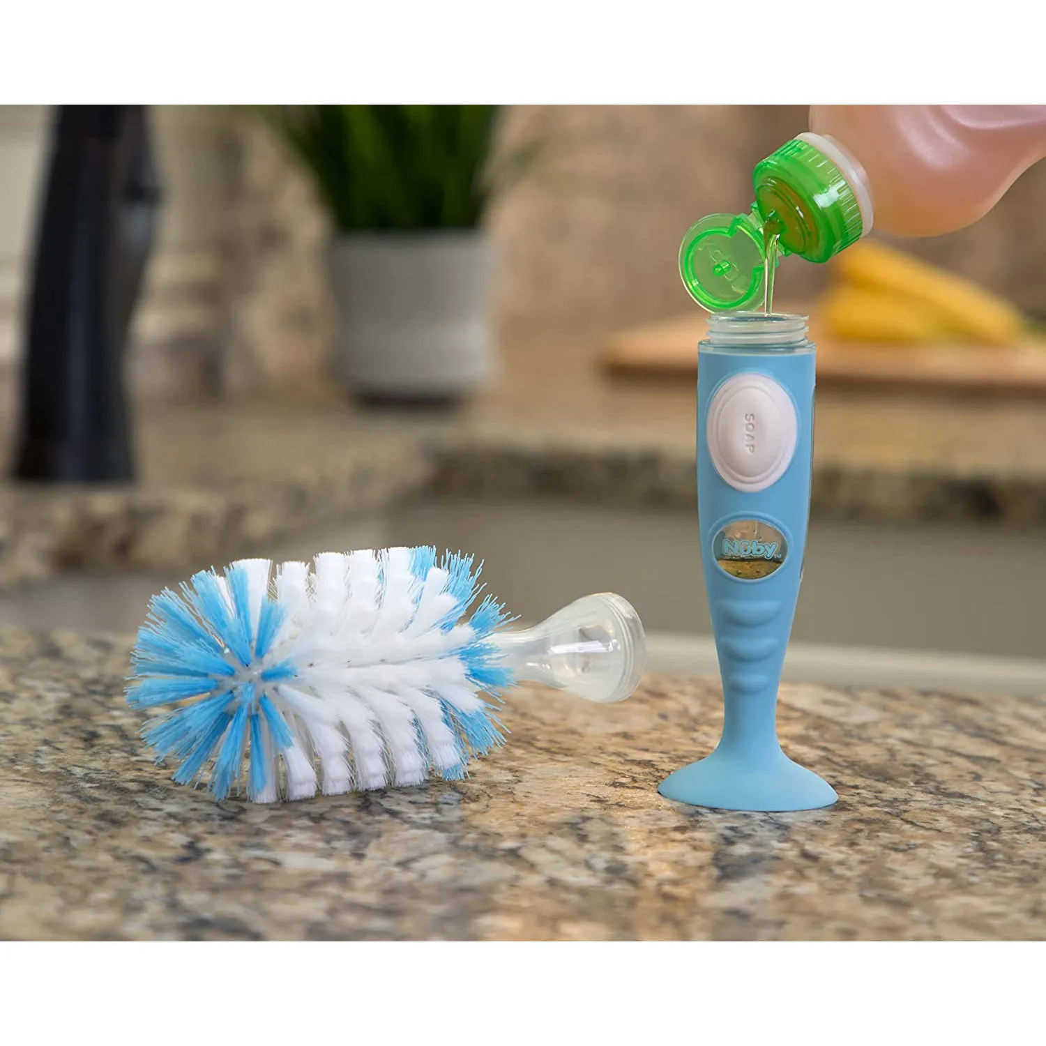 Easy Clean Soap Dispensing Brush with Suction Base