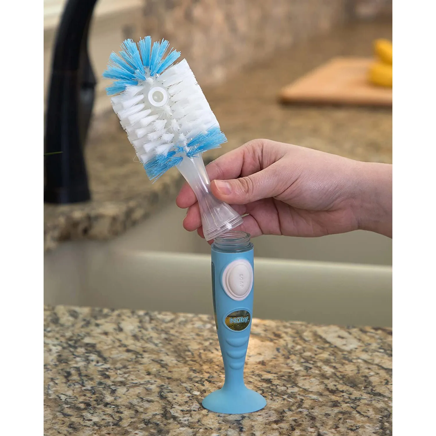 Easy Clean Soap Dispensing Brush with Suction Base