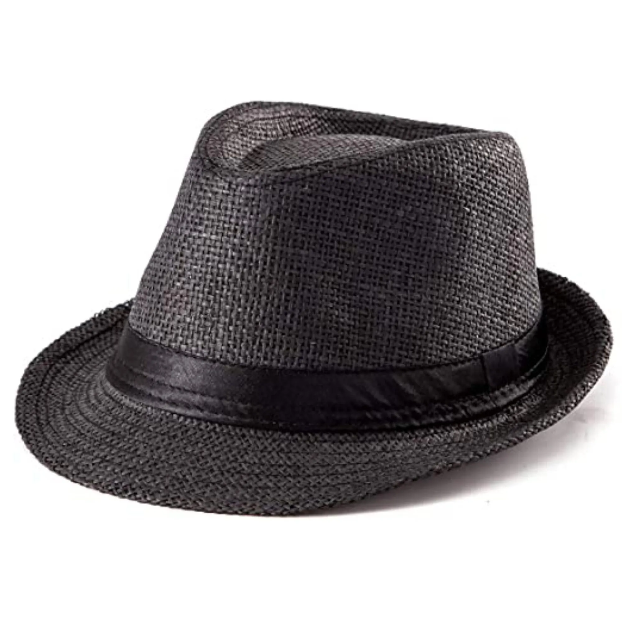 FabSeasons Mens Black Fedora Hats / Trilby Hat / Straw Sun Hat / Panama Hat