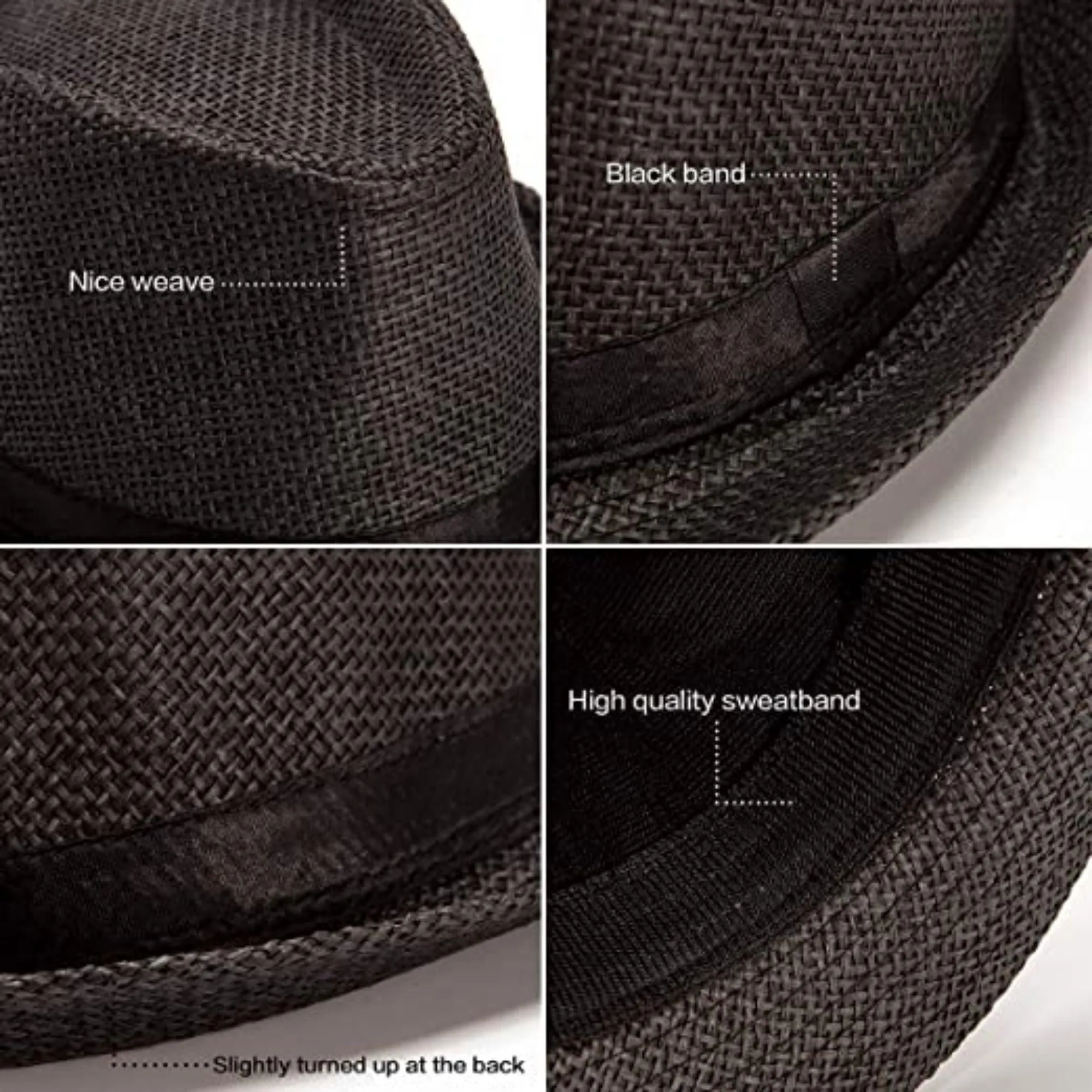 FabSeasons Mens Black Fedora Hats / Trilby Hat / Straw Sun Hat / Panama Hat