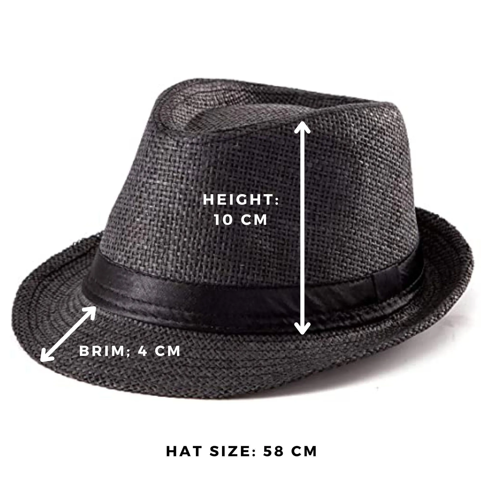 FabSeasons Mens Black Fedora Hats / Trilby Hat / Straw Sun Hat / Panama Hat