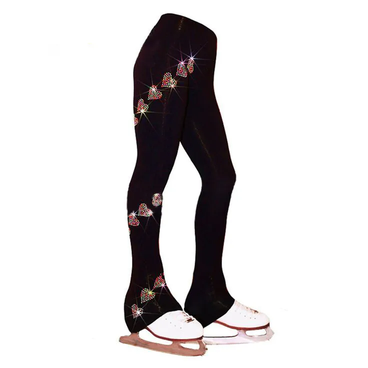 Figure Skating Pants, Black Micro Fleece, Spiral Hearts BSU24093