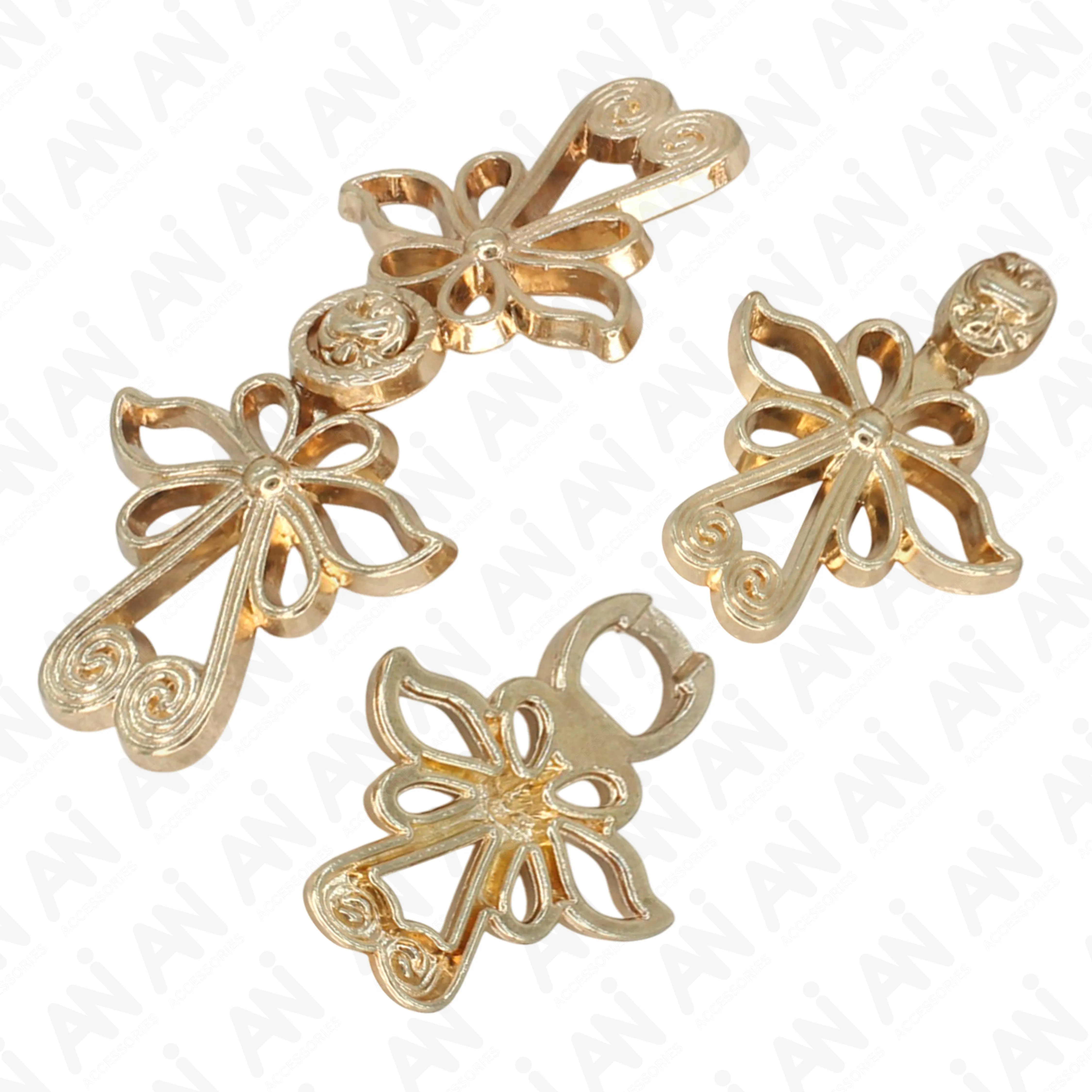 Golden Blossoms Frog Closure Metal Buttons