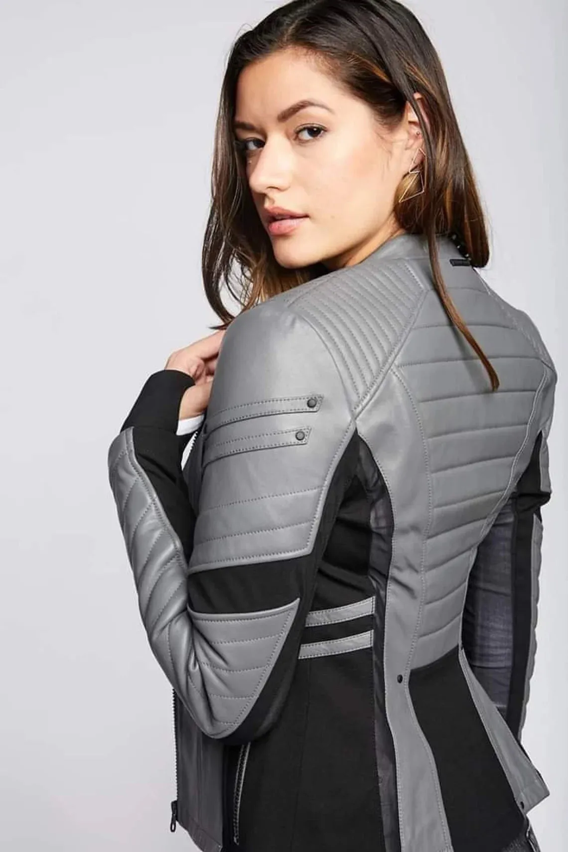 Grey and Black Leather Jacket for Men and Women