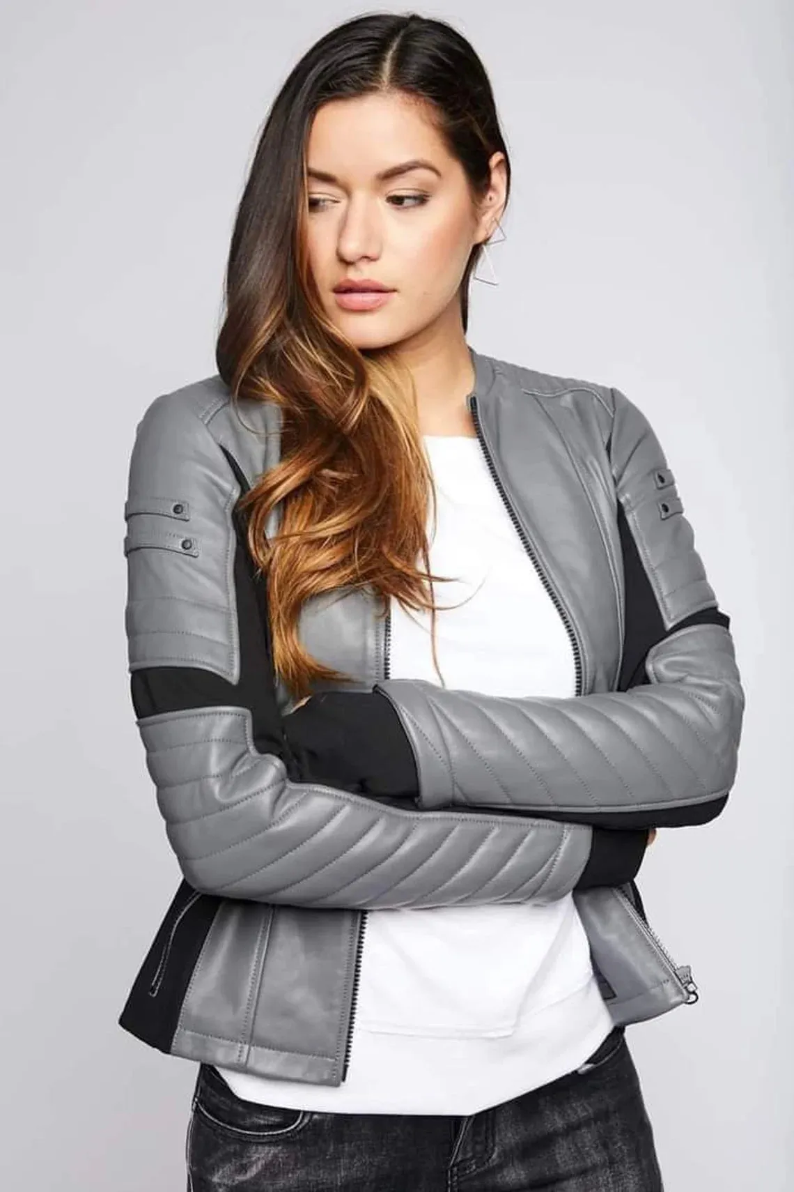 Grey and Black Leather Jacket for Men and Women