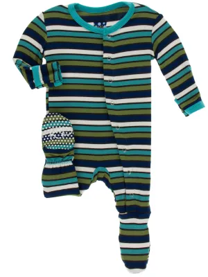 KicKee Pants Botany Grasshopper Stripe Footie with Snaps