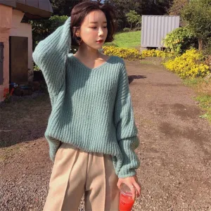 [Korean Style] Deela Solid Color V Neck Sweater