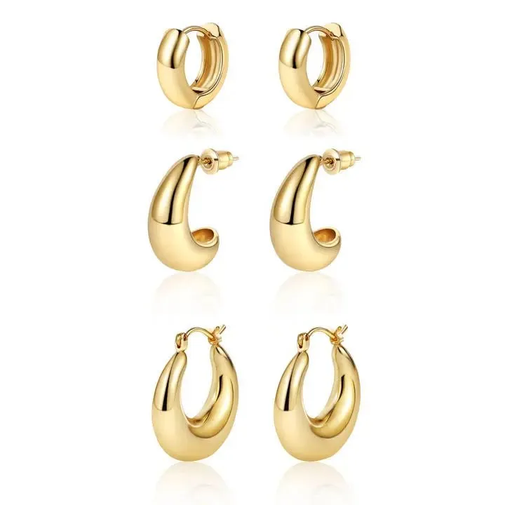 Kyerlyn 3 Pairs Chunky Hoop Earrings Set