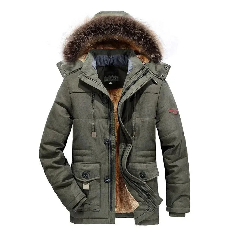 LASTOCEAN Mens Fur Lined Coat With Fur Hood