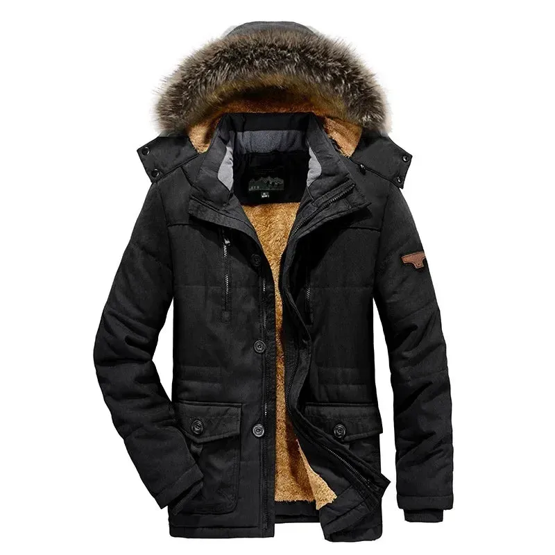 LASTOCEAN Mens Fur Lined Coat With Fur Hood