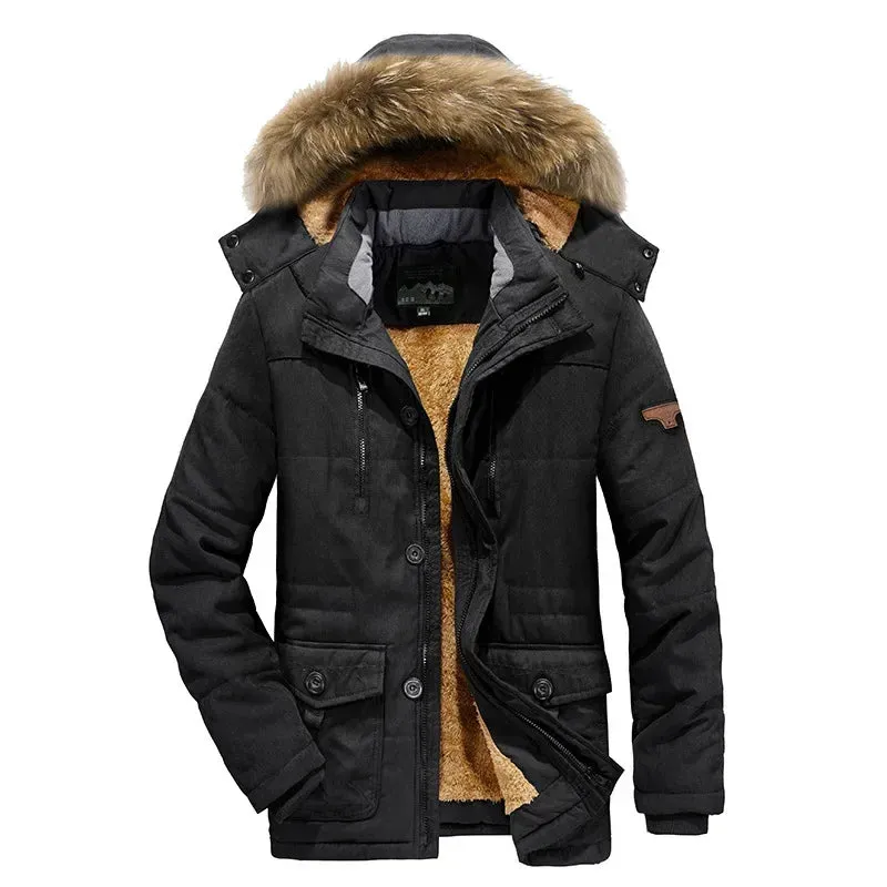 LASTOCEAN Mens Fur Lined Coat With Fur Hood