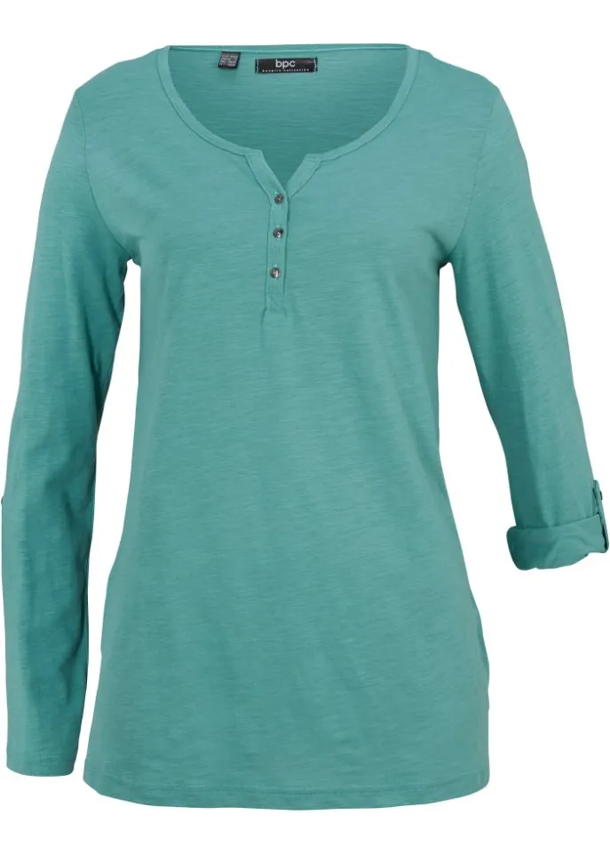 Light cotton long sleeve shirt with button placket Bpc Bonprix Collection green