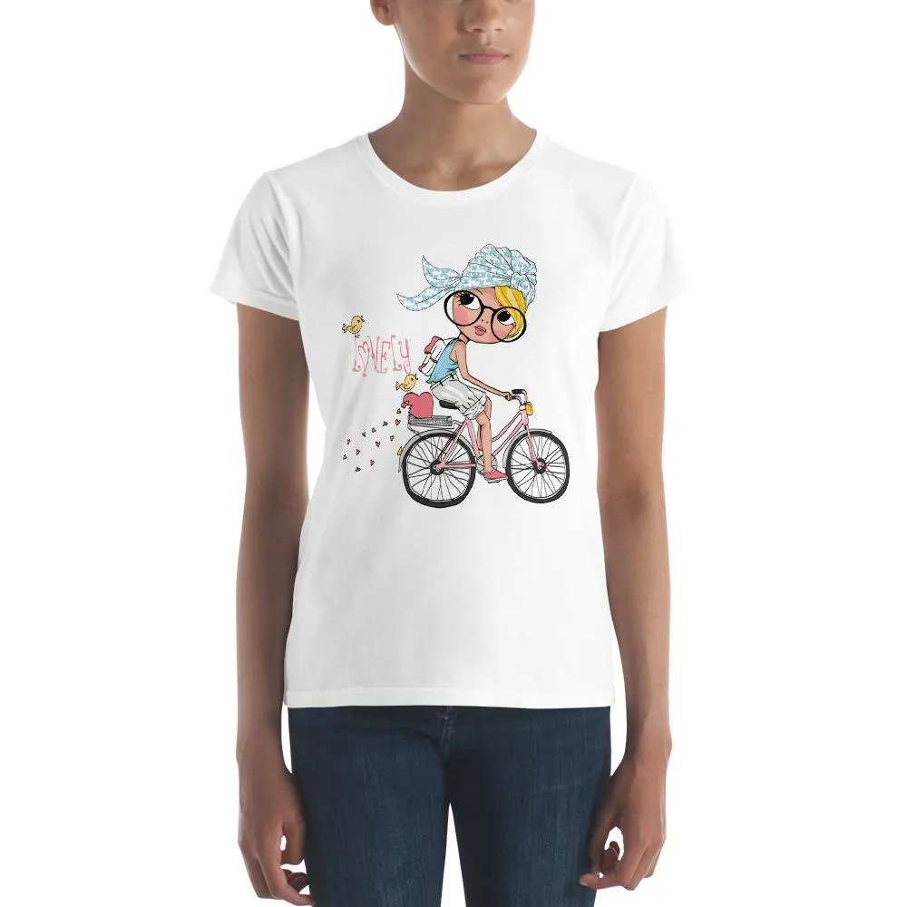 Lovely Bicycle Girl Women T-Shirts