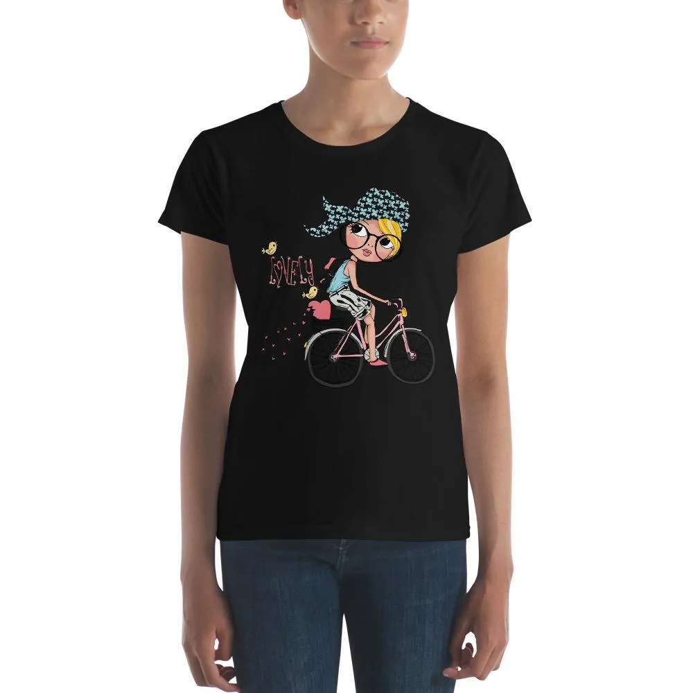 Lovely Bicycle Girl Women T-Shirts