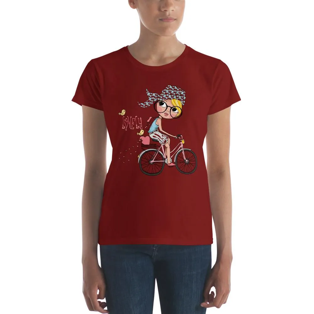 Lovely Bicycle Girl Women T-Shirts