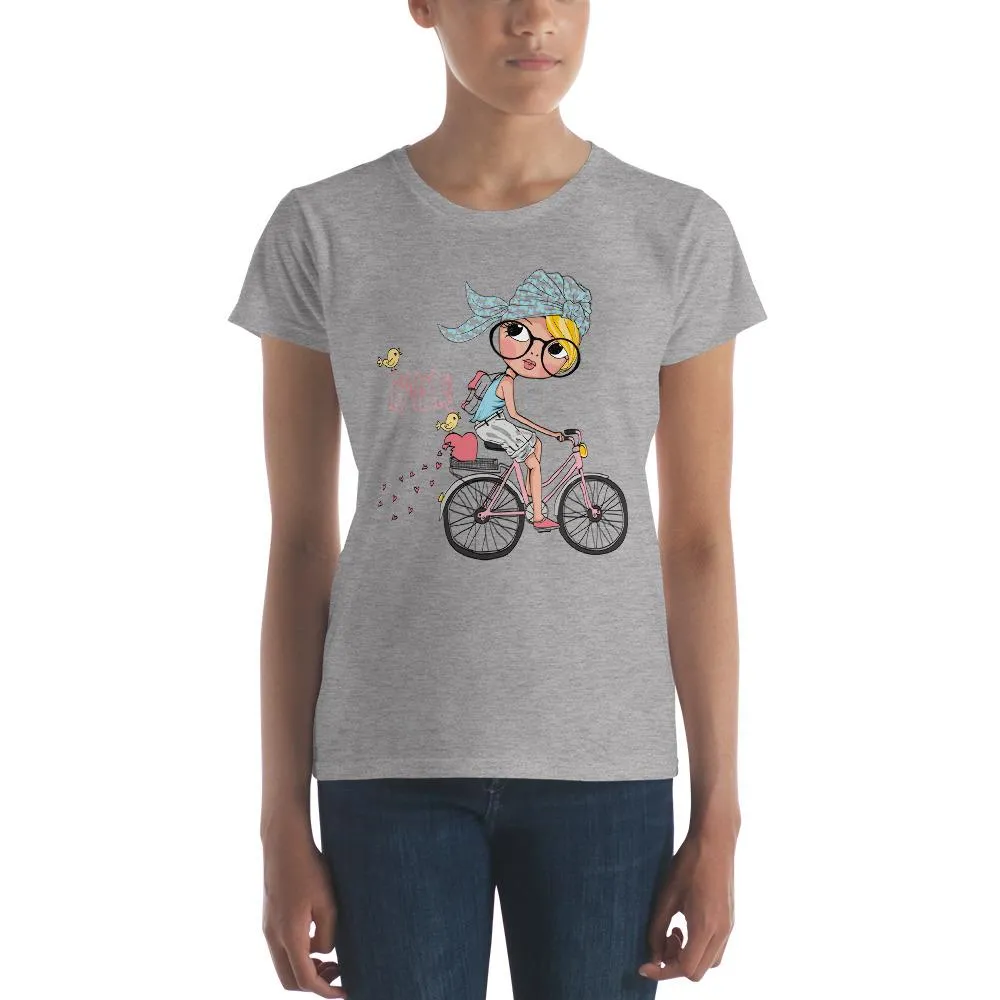 Lovely Bicycle Girl Women T-Shirts