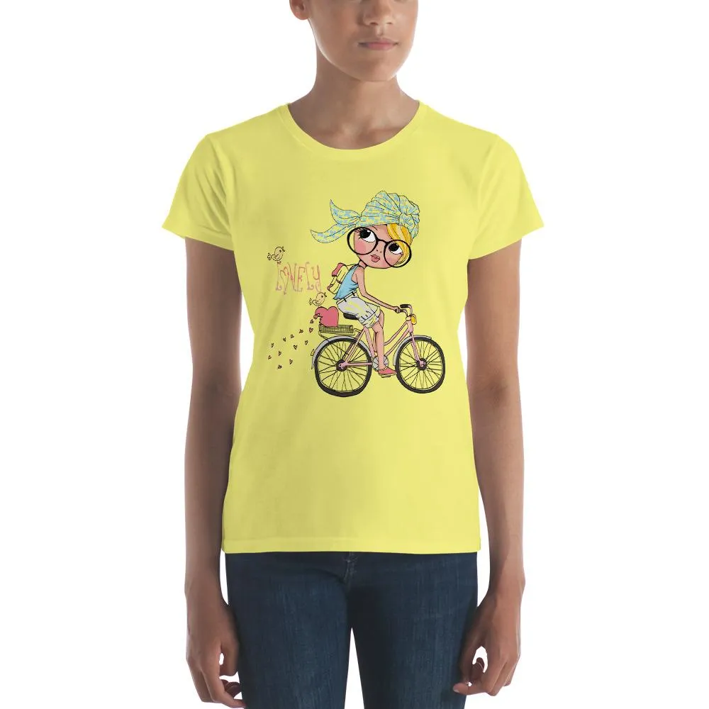 Lovely Bicycle Girl Women T-Shirts