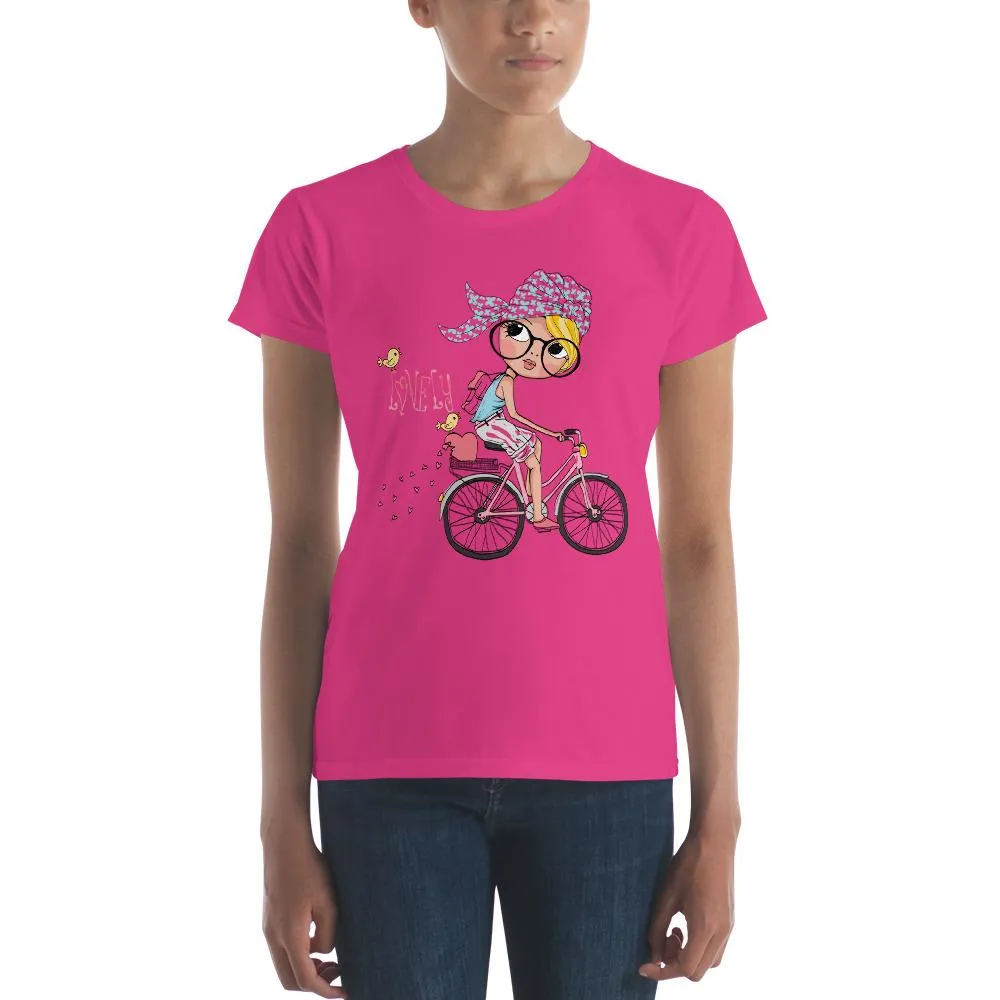 Lovely Bicycle Girl Women T-Shirts