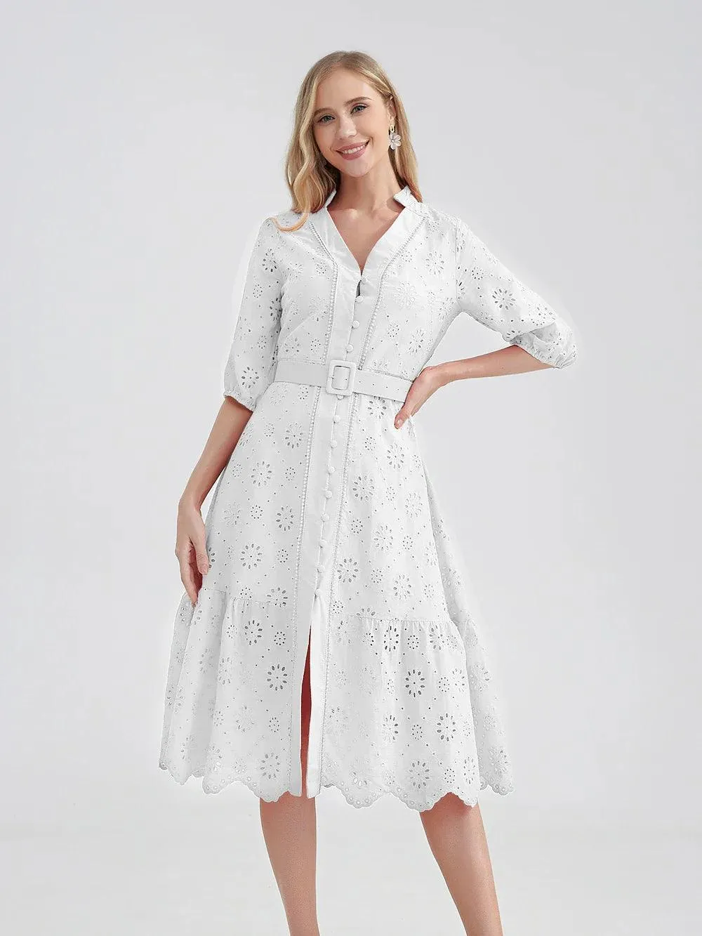 Marwin Cotton Hollow Out Summer Dress: Stylish A-Line Women's Holiday Dress