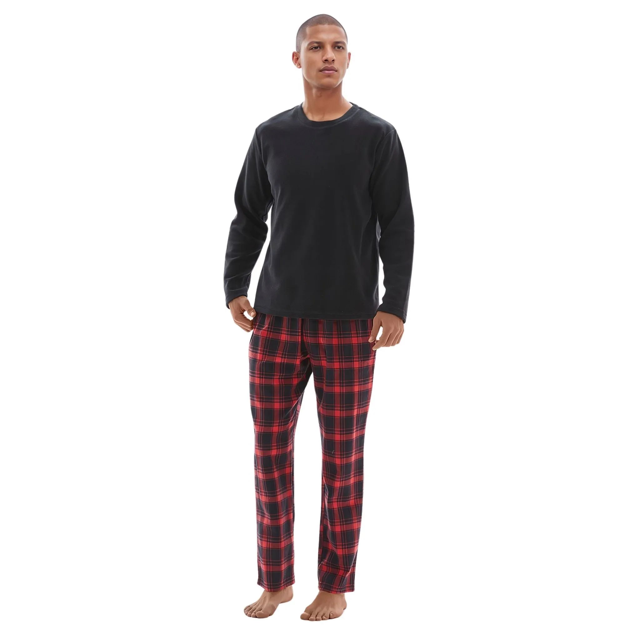 Men's Loungewear Sets Fleece top, 100% Cotton Bottoms Red-Black