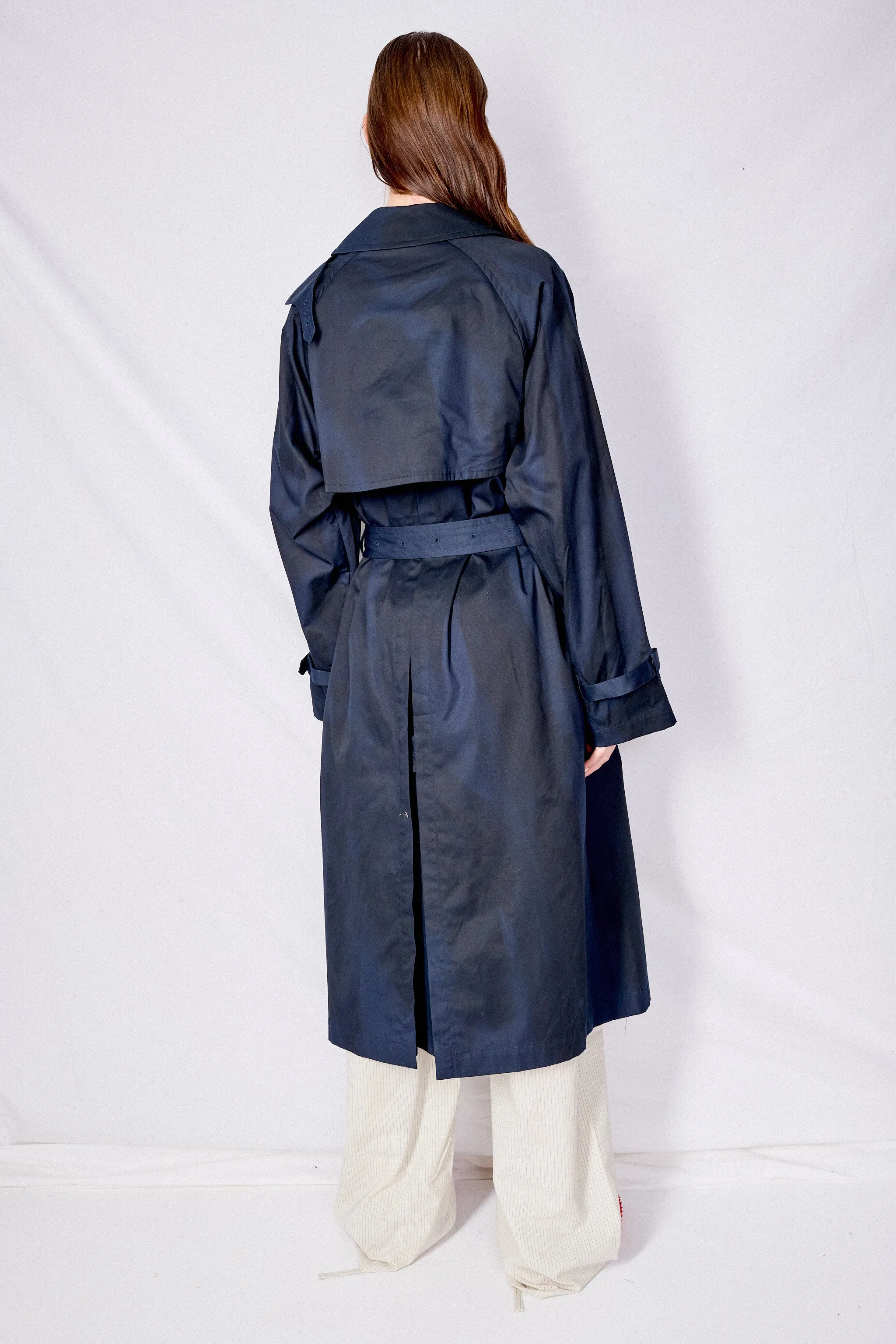 Navy Spray Printed Trench Coat