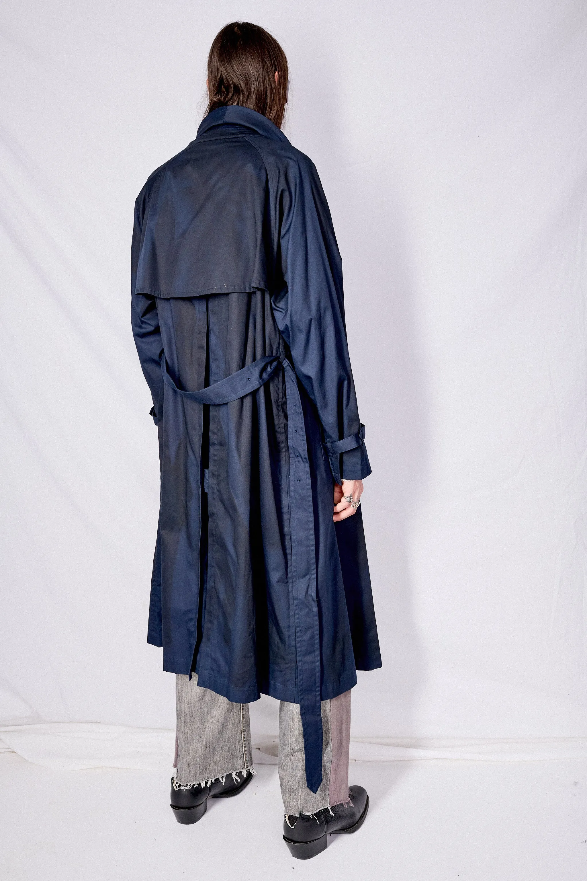 Navy Spray Printed Trench Coat