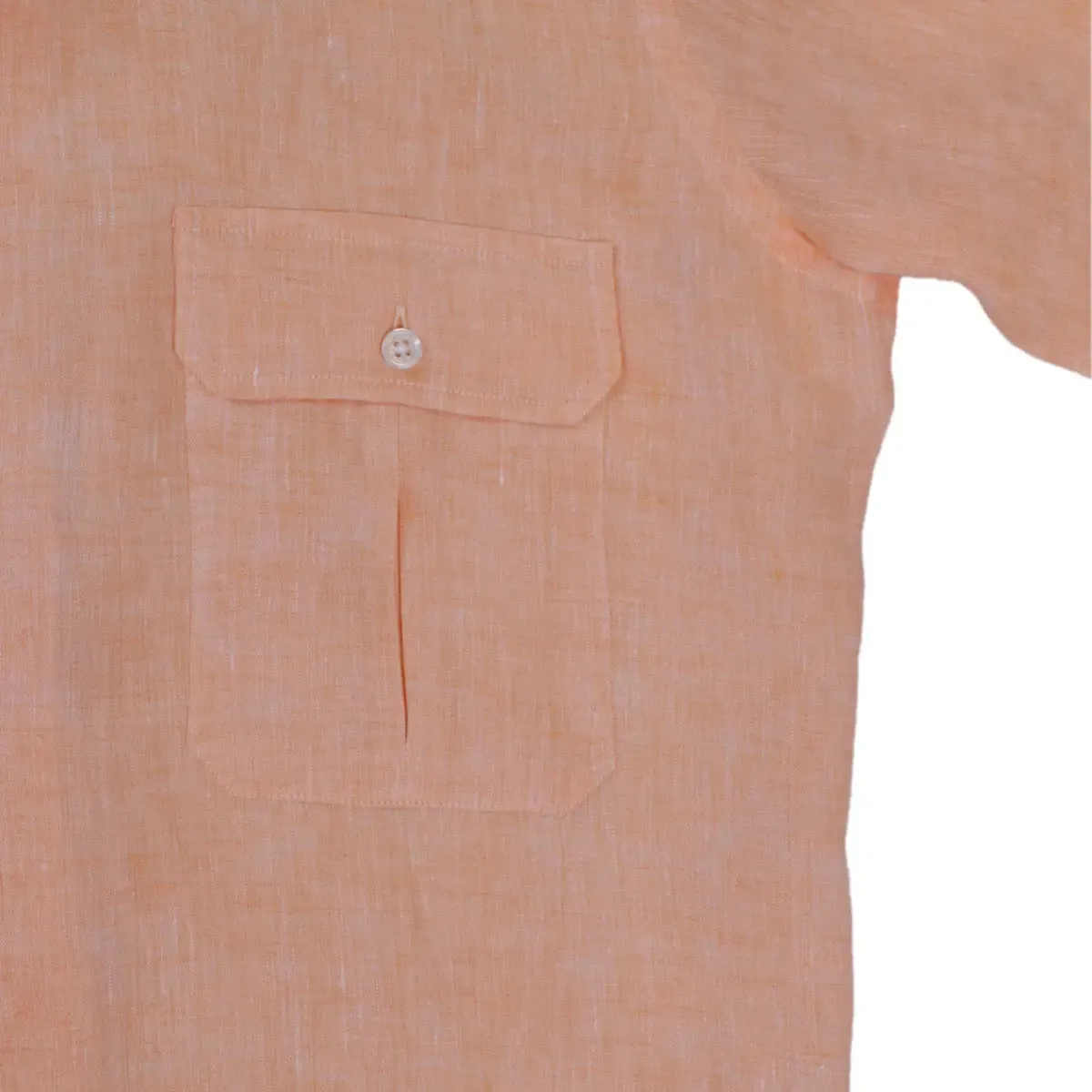 Orange Pure Italian Linen Short-Sleeve Shirt