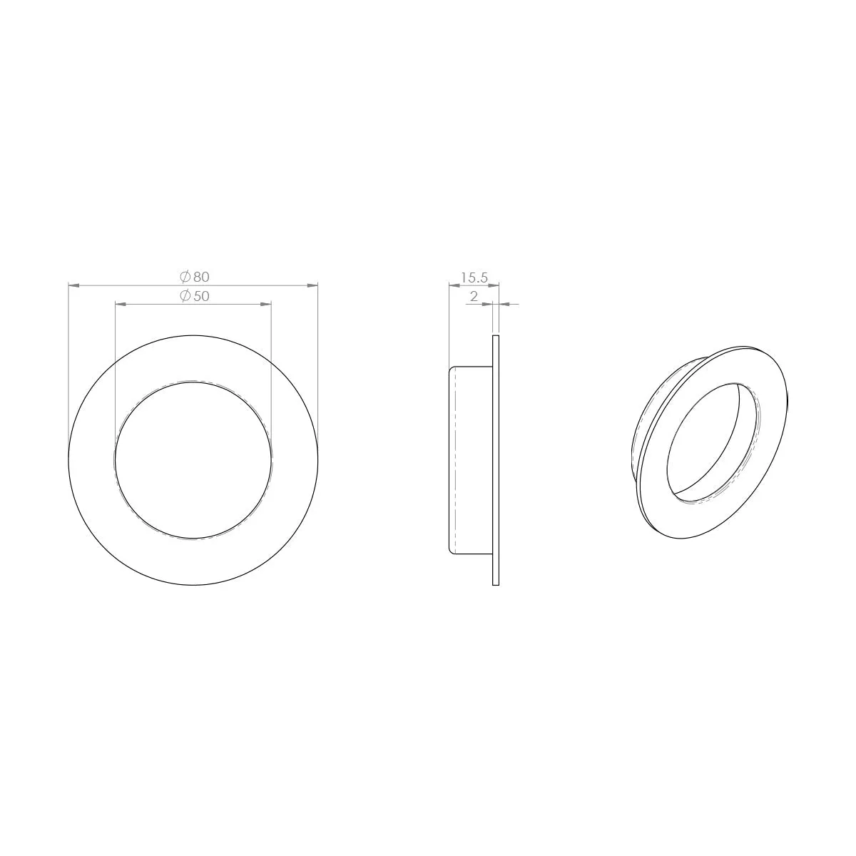 Outlet - Steelworx 80mm Sliding Door FPH1003 Large Round Flush Pulls (Pair) BS