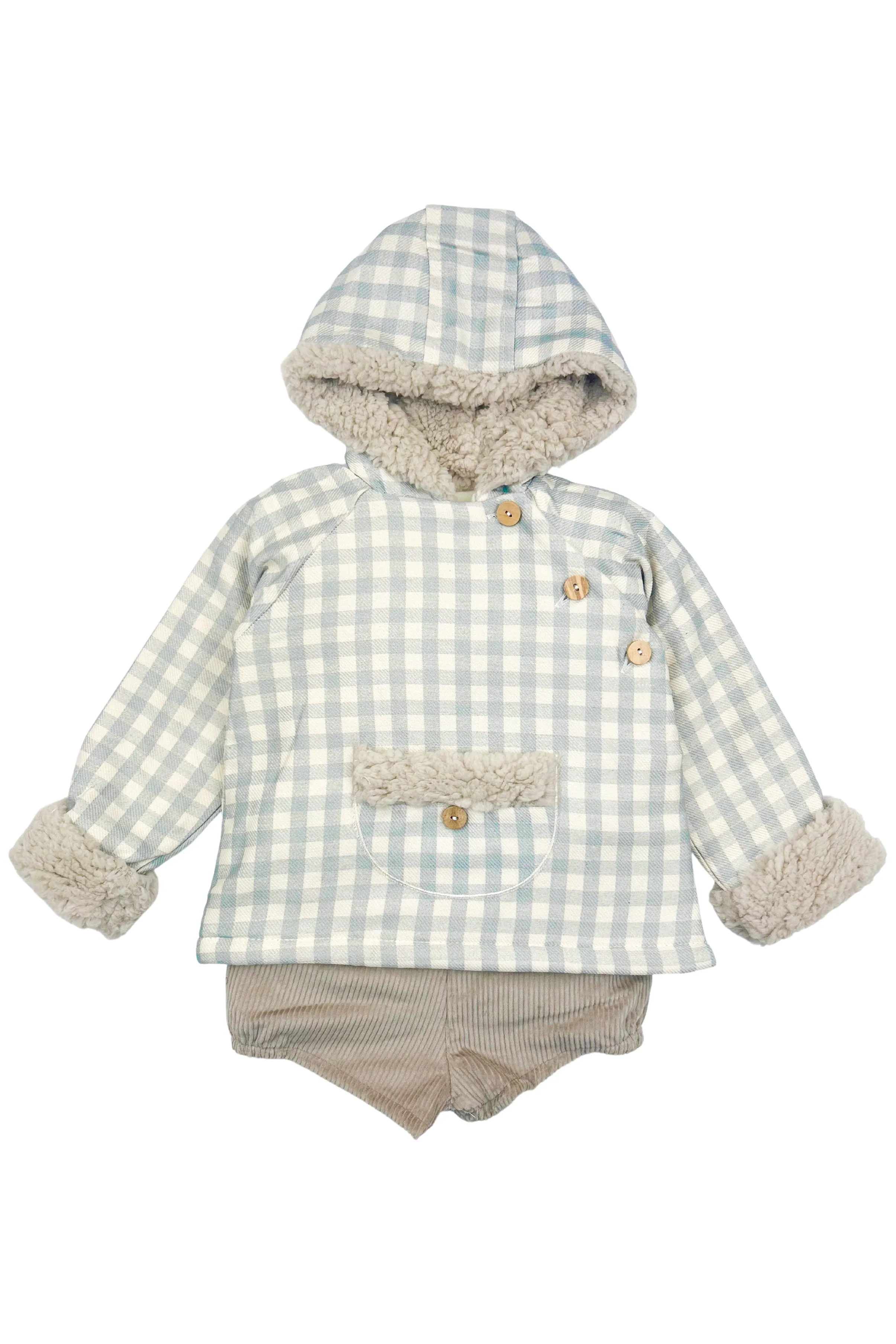 "Coby" Blue Gingham Hoodie & Cord Shorts